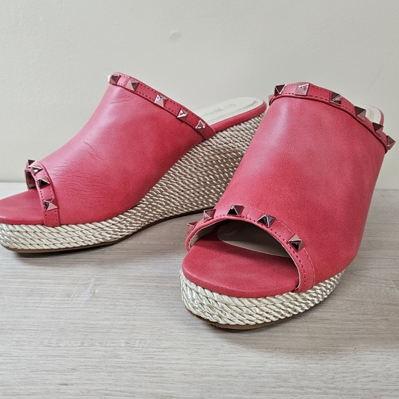 NATURE BREEZE - Melon Red Studded Espadrille Platform Wedges - Picture 3 of 9